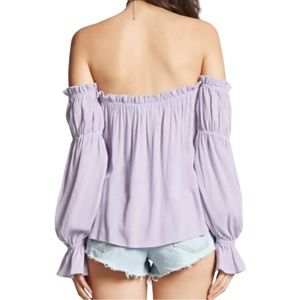 Ruffle Off-Shoulder Blouse M Lavender Purple Rayon Balloon Sleeve Sweetheart